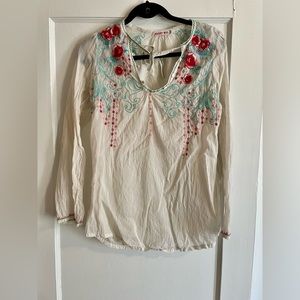 Johnny Was Embroidered Peasant Top - Cream With Floral Design - S
